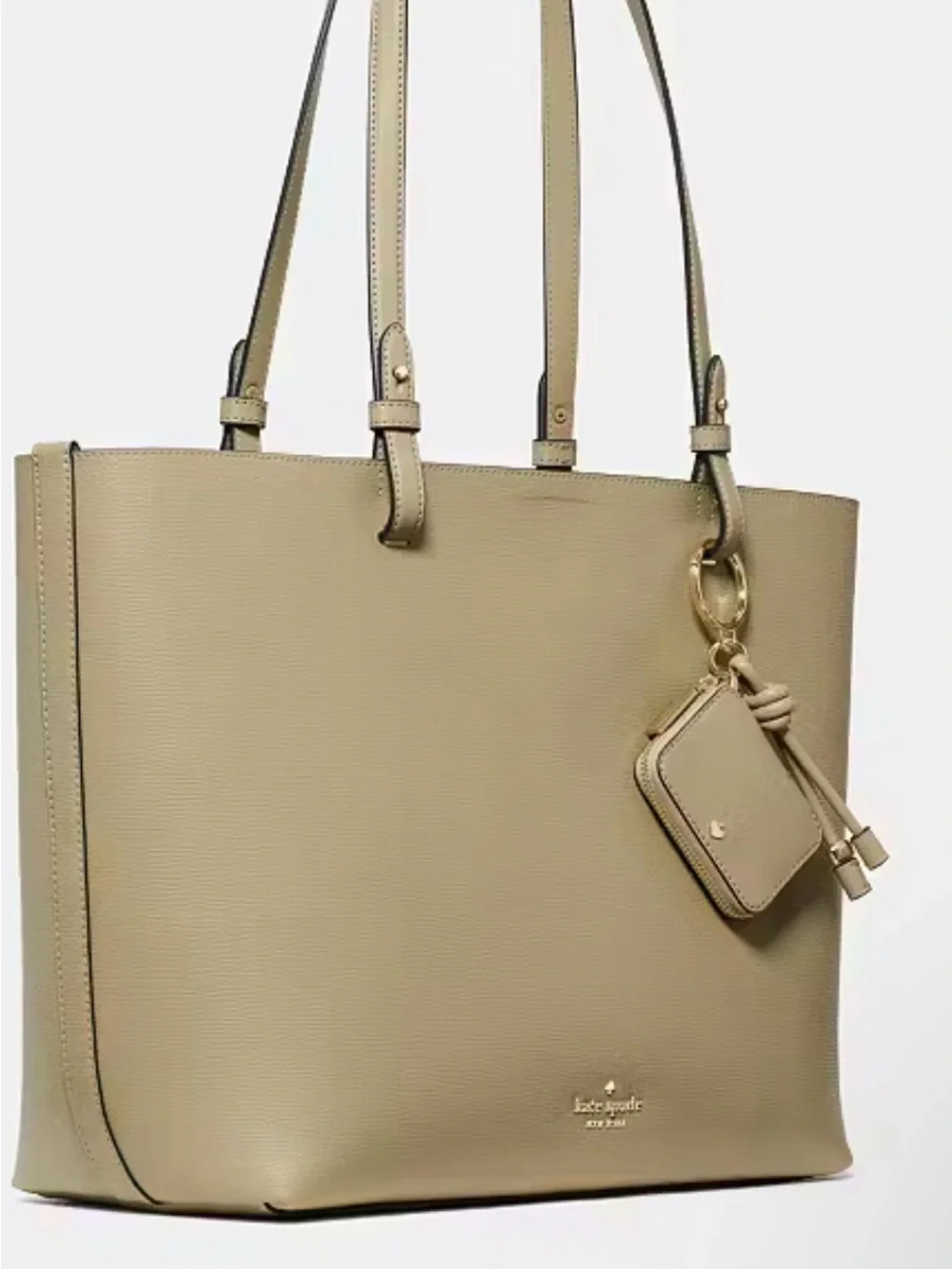 NWT- kate spade Olive-Tone Leather Tote with Charm Pouch